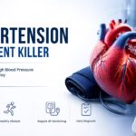 Medical 3D illustration showing how uncontrolled hypertension and high blood pressure damage arteries and overwork the heart muscle.